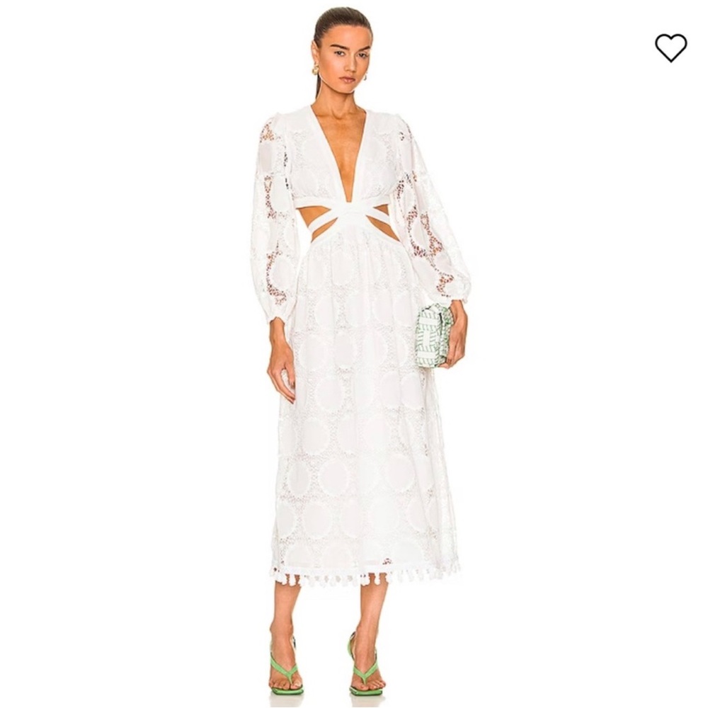 Alexis plunge neck tassel cut out long sleeve dress